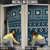 Fiji Masi Tapa Pattern Blue Door Cover - Polynesian Pride