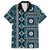 Fiji Masi Tapa Pattern Blue Family Matching Long Sleeve Bodycon Dress and Hawaiian Shirt - Polynesian Pride