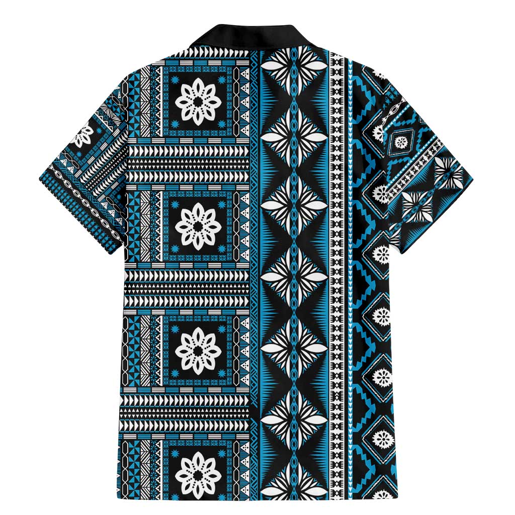 Fiji Masi Tapa Pattern Blue Family Matching Mermaid Dress and Hawaiian Shirt - Polynesian Pride