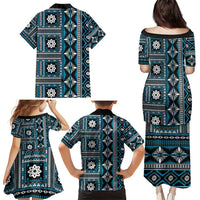 Fiji Masi Tapa Pattern Blue Family Matching Puletasi and Hawaiian Shirt - Polynesian Pride