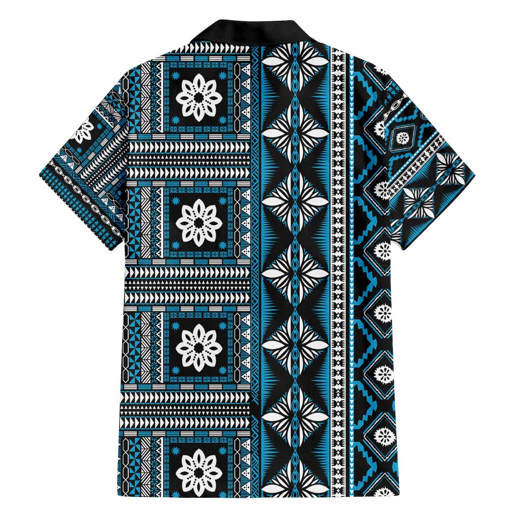 Fiji Masi Tapa Pattern Blue Family Matching Puletasi and Hawaiian Shirt - Polynesian Pride