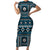 Fiji Masi Tapa Pattern Blue Family Matching Short Sleeve Bodycon Dress and Hawaiian Shirt - Polynesian Pride