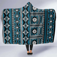 Fiji Masi Tapa Pattern Blue Hooded Blanket - Polynesian Pride