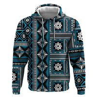 Fiji Masi Tapa Pattern Blue Hoodie - Polynesian Pride