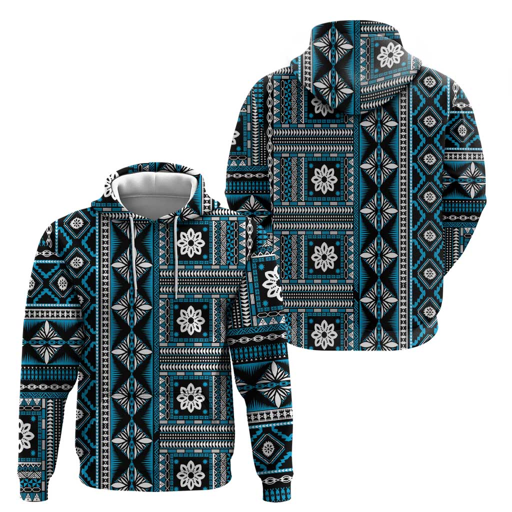 Fiji Masi Tapa Pattern Blue Hoodie - Polynesian Pride