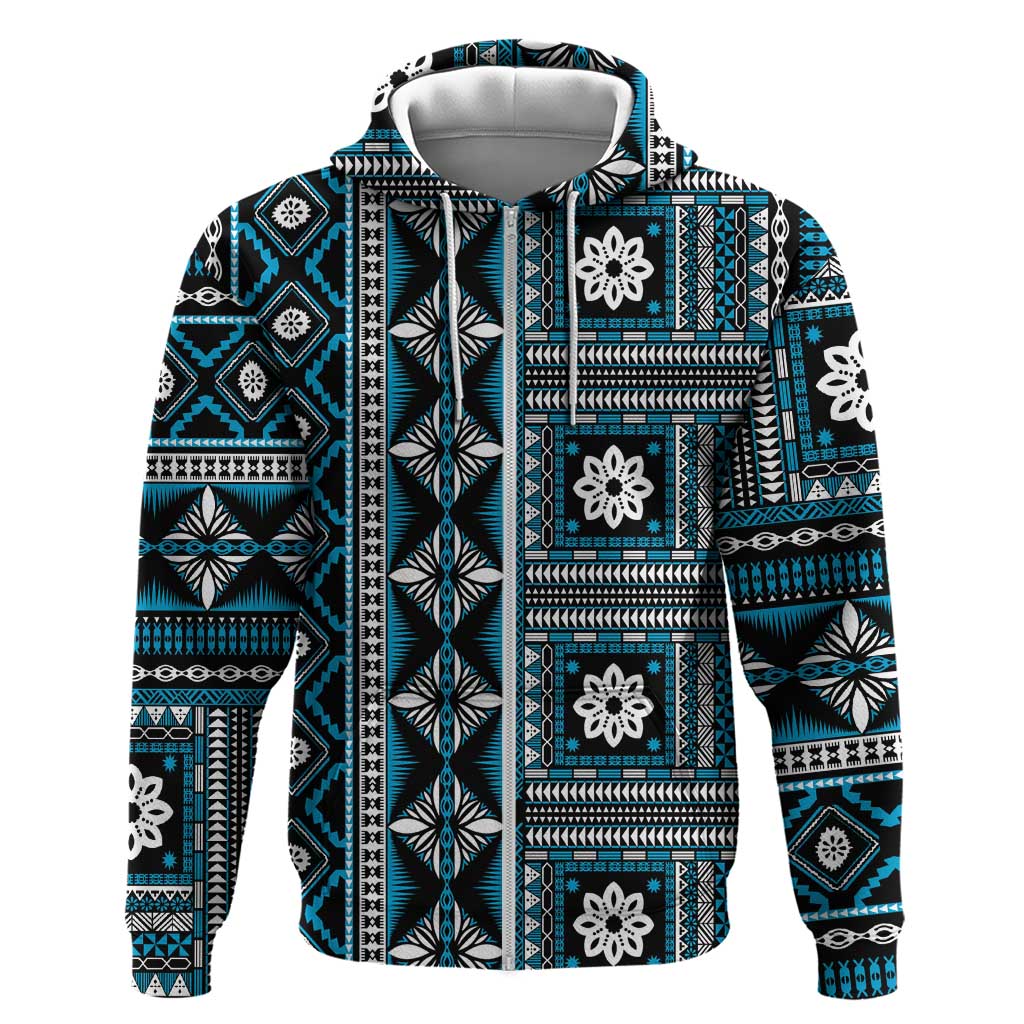 Fiji Masi Tapa Pattern Blue Hoodie - Polynesian Pride
