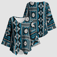 Fiji Masi Tapa Pattern Blue Kimono Sleeve Blouse - Polynesian Pride