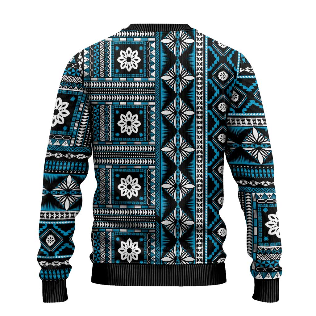 Fiji Masi Tapa Pattern Blue Ugly Christmas Sweater - Polynesian Pride