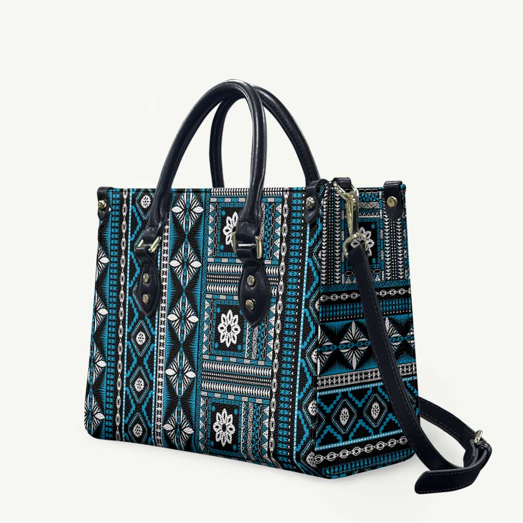 Fiji Masi Tapa Pattern Blue Leather Bag - Polynesian Pride