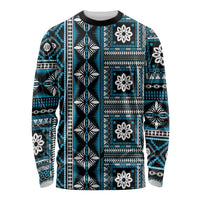 Fiji Masi Tapa Pattern Blue Long Sleeve Shirt - Polynesian Pride