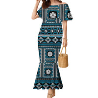 Fiji Masi Tapa Pattern Blue Mermaid Dress - Polynesian Pride