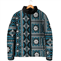 Fiji Masi Tapa Pattern Blue Padded Jacket - Polynesian Pride