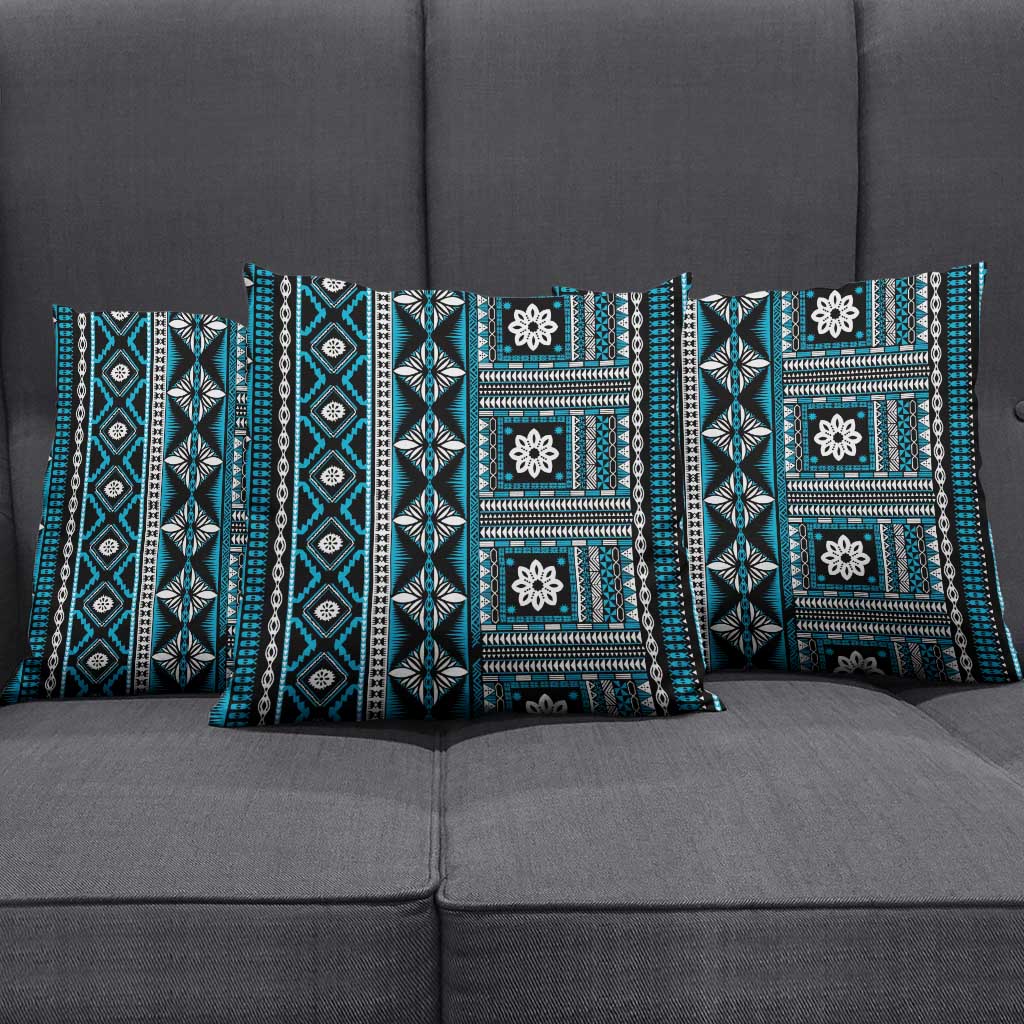 Fiji Masi Tapa Pattern Blue Pillow Cover - Polynesian Pride