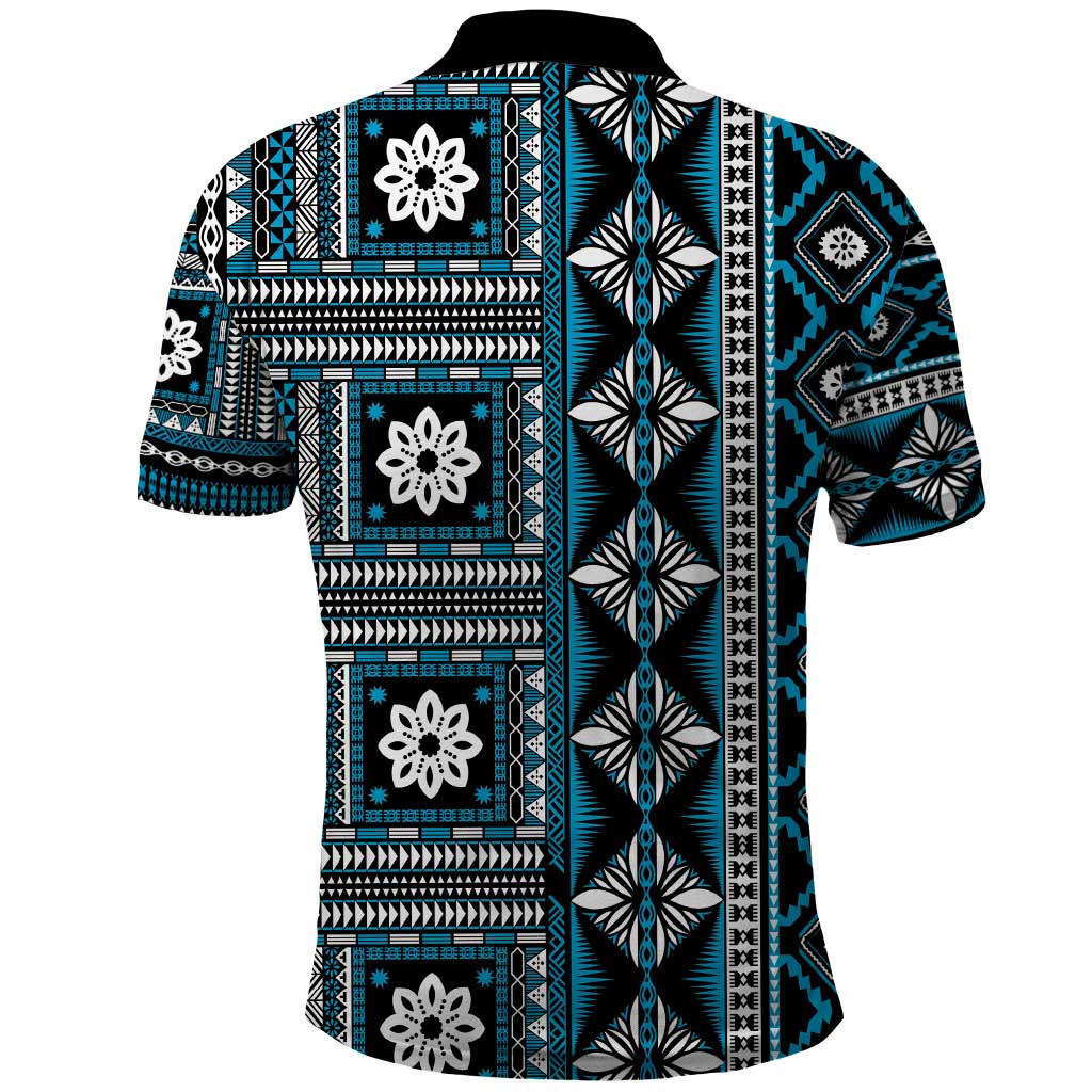 Fiji Masi Tapa Pattern Blue Polo Shirt - Polynesian Pride