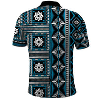 Fiji Masi Tapa Pattern Blue Polo Shirt - Polynesian Pride