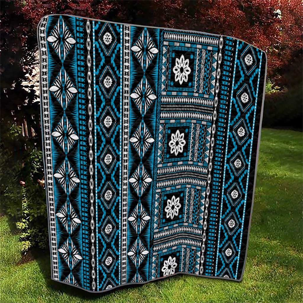Fiji Masi Tapa Pattern Blue Quilt - Polynesian Pride