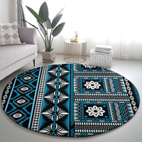 Fiji Masi Tapa Pattern Blue Round Carpet - Polynesian Pride