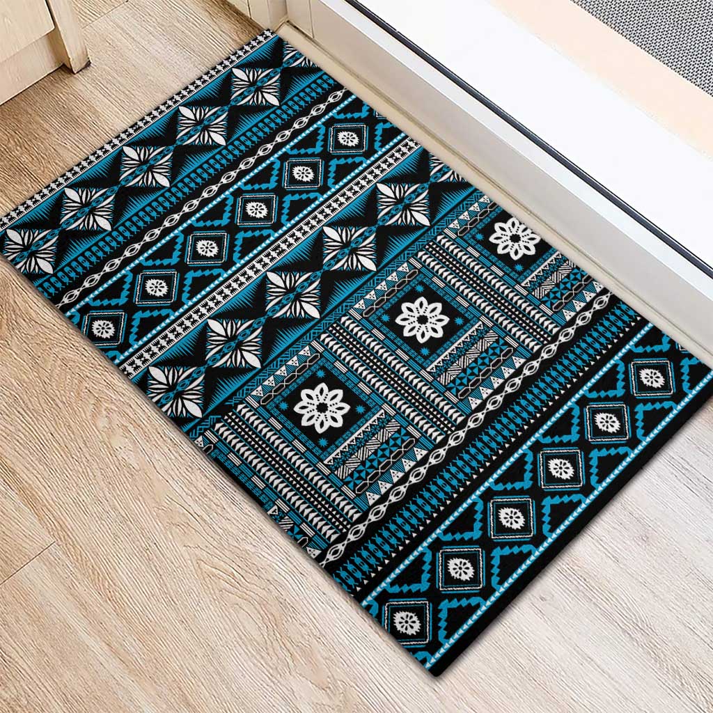 Fiji Masi Tapa Pattern Blue Rubber Doormat - Polynesian Pride