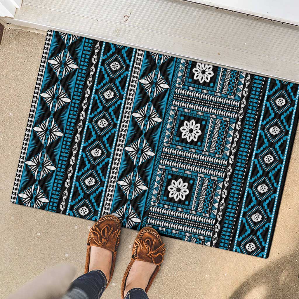 Fiji Masi Tapa Pattern Blue Rubber Doormat - Polynesian Pride