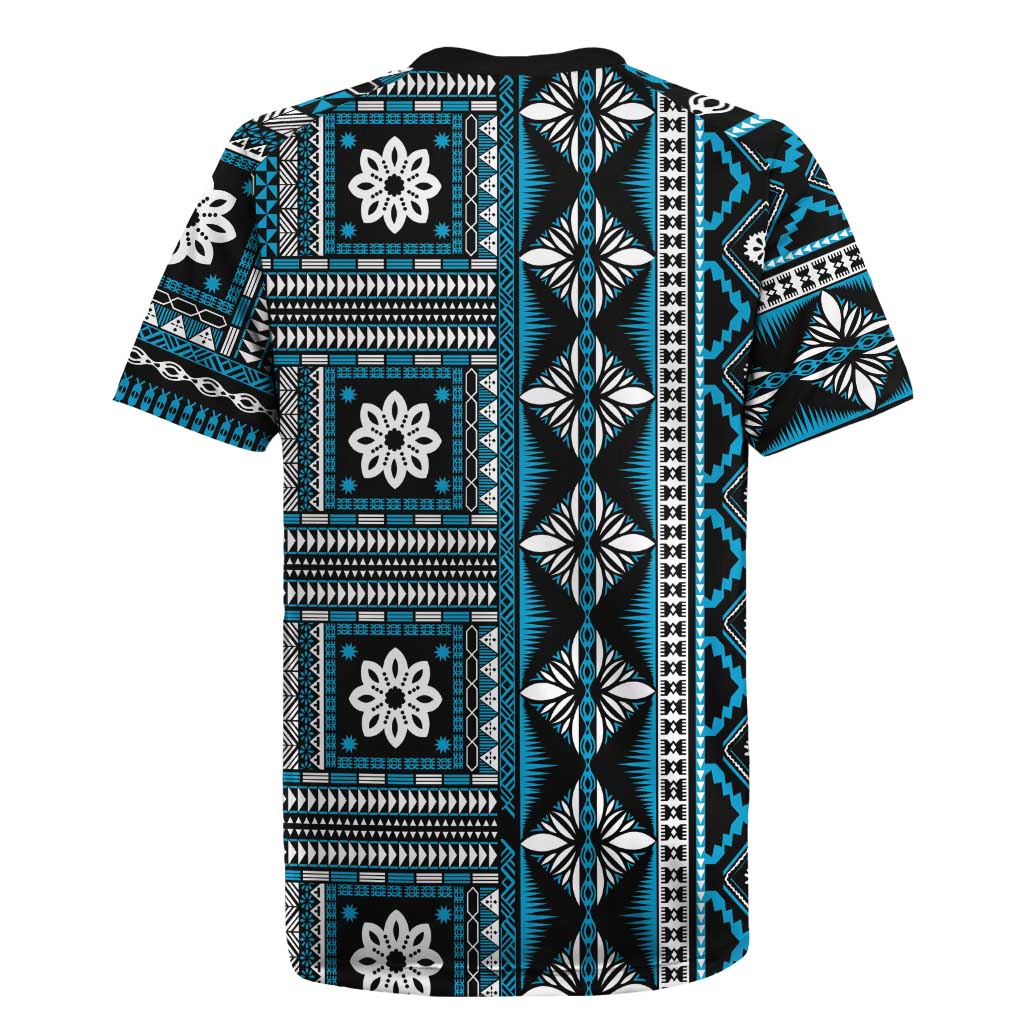 Fiji Masi Tapa Pattern Blue Rugby Jersey - Polynesian Pride