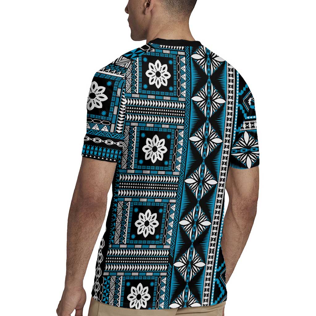 Fiji Masi Tapa Pattern Blue Rugby Jersey - Polynesian Pride