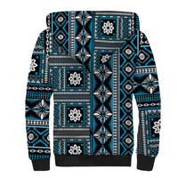 Fiji Masi Tapa Pattern Blue Sherpa Hoodie - Polynesian Pride