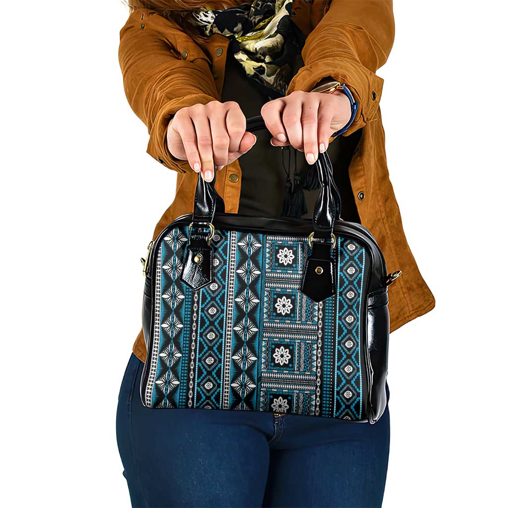 Fiji Masi Tapa Pattern Blue Shoulder Handbag - Polynesian Pride