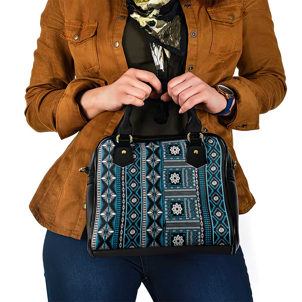 Fiji Masi Tapa Pattern Blue Shoulder Handbag - Polynesian Pride