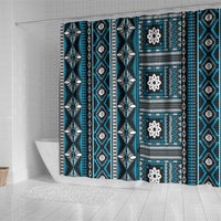 Fiji Masi Tapa Pattern Blue Shower Curtain - Polynesian Pride