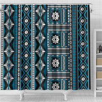 Fiji Masi Tapa Pattern Blue Shower Curtain - Polynesian Pride