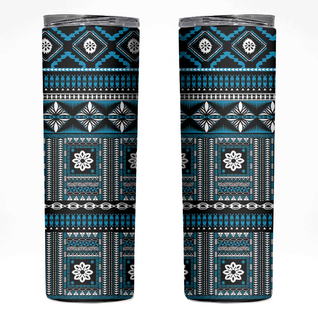 Fiji Masi Tapa Pattern Blue Skinny Tumbler - Polynesian Pride