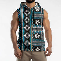 Fiji Masi Tapa Pattern Blue Sleeveless Zip Hoodie - Polynesian Pride