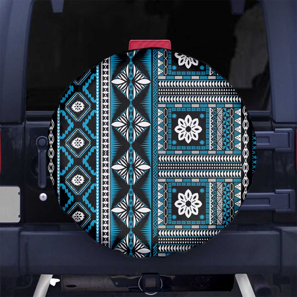 Fiji Masi Tapa Pattern Blue Spare Tire Cover - Polynesian Pride