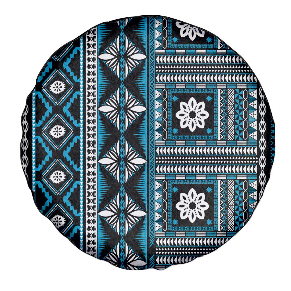 Fiji Masi Tapa Pattern Blue Spare Tire Cover - Polynesian Pride