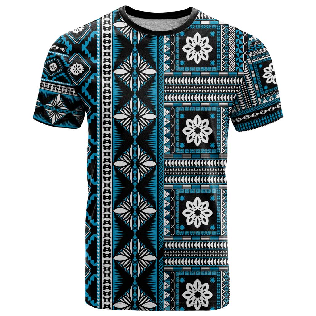 Fiji Masi Tapa Pattern Blue T Shirt - Polynesian Pride