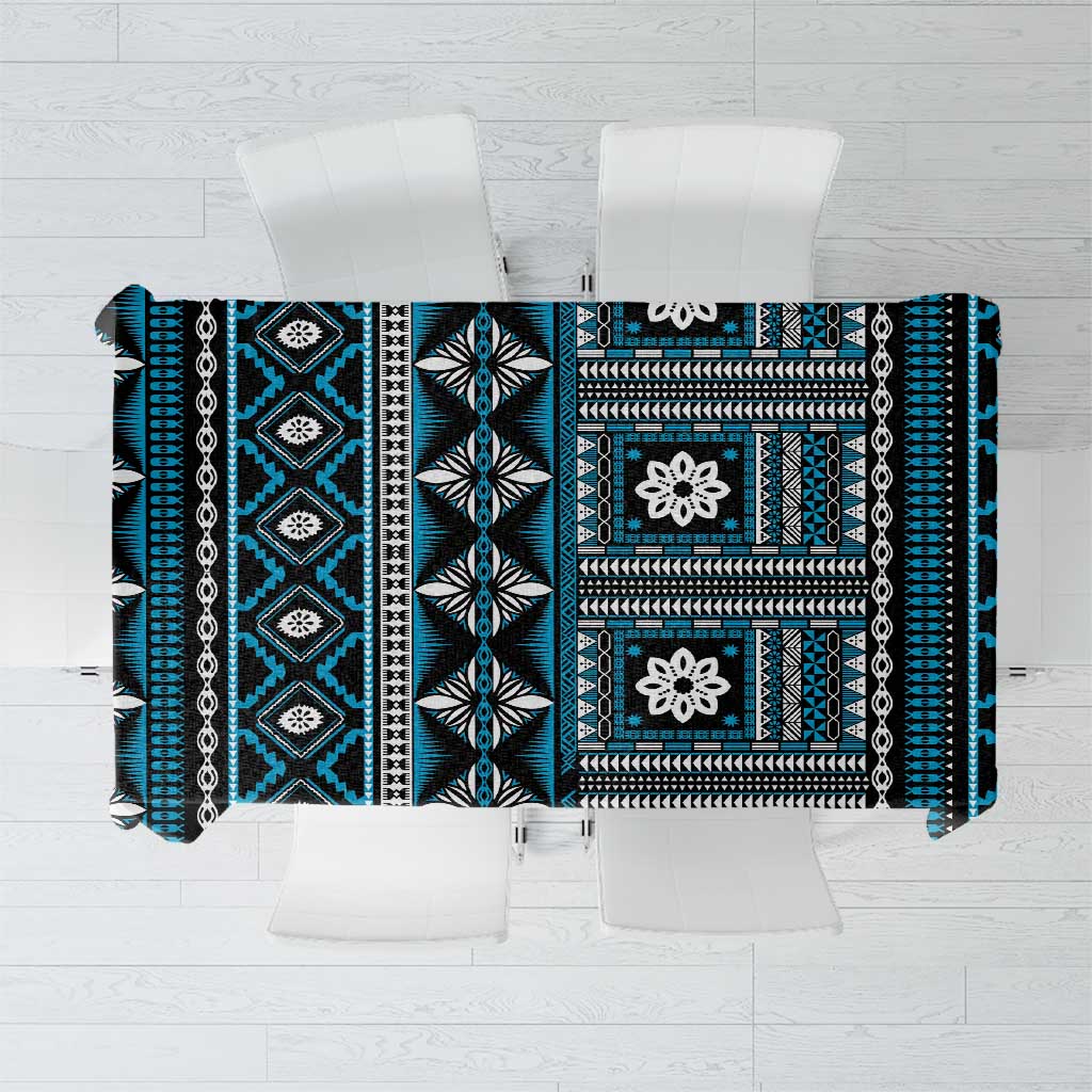 Fiji Masi Tapa Pattern Blue Tablecloth - Polynesian Pride