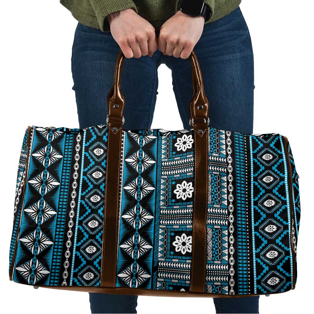 Fiji Masi Tapa Pattern Blue Travel Bag - Polynesian Pride