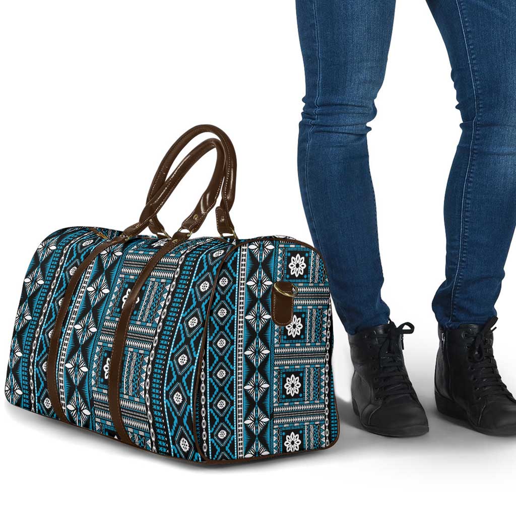 Fiji Masi Tapa Pattern Blue Travel Bag - Polynesian Pride