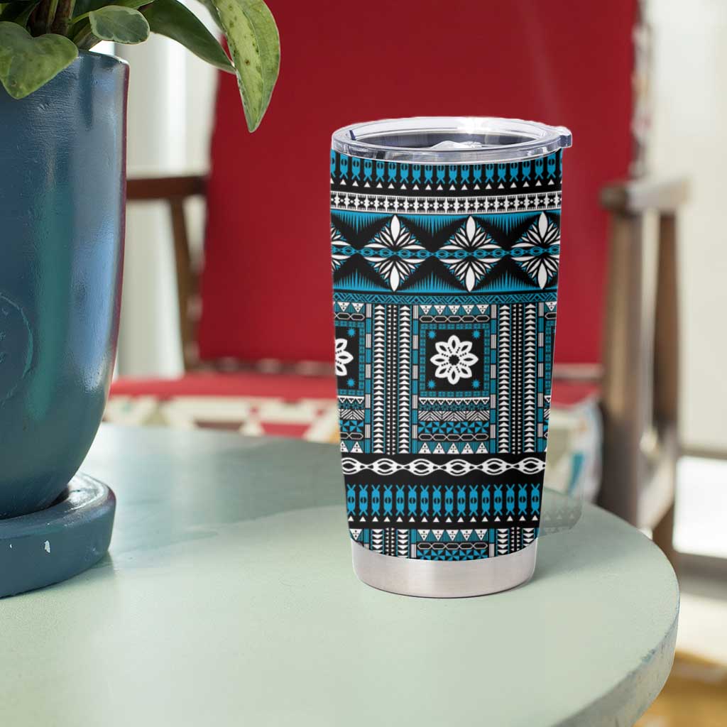 Fiji Masi Tapa Pattern Blue Tumbler Cup - Polynesian Pride