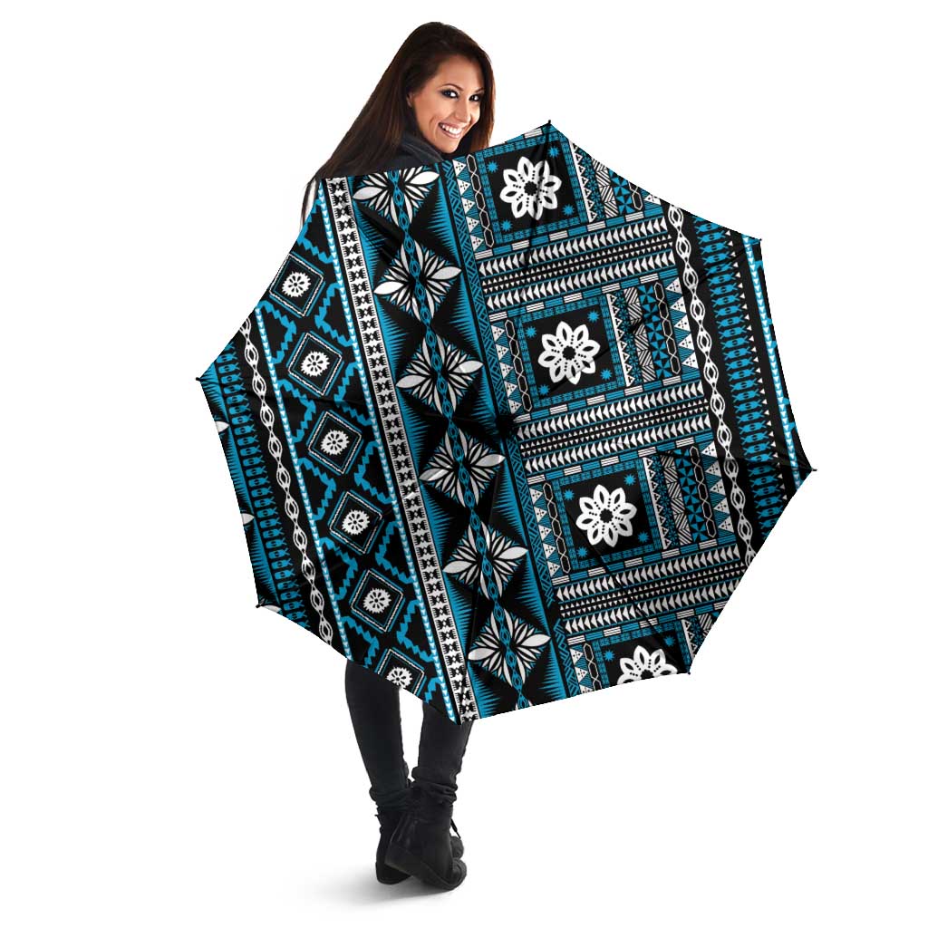 Fiji Masi Tapa Pattern Blue Umbrella - Polynesian Pride