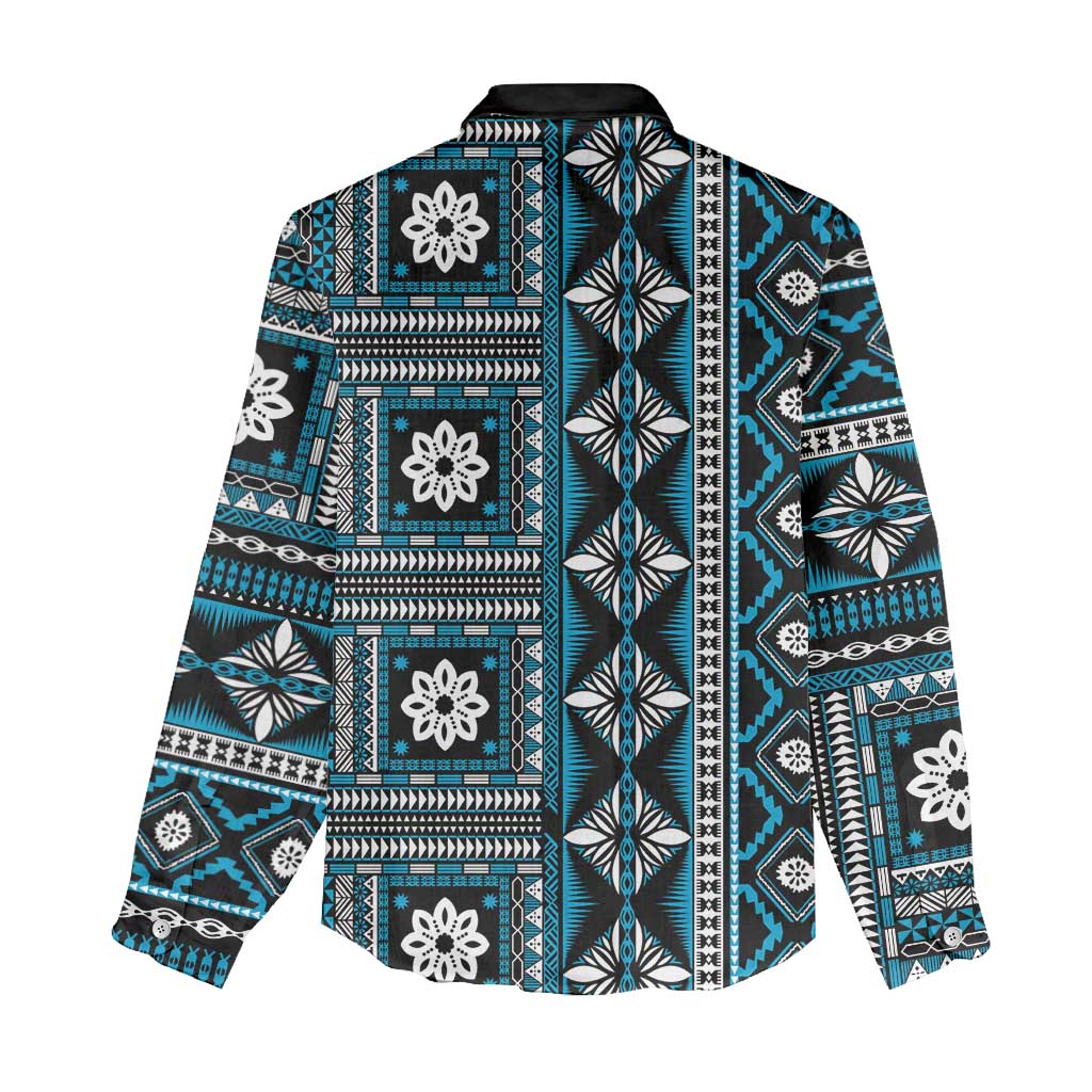 Fiji Masi Tapa Pattern Blue Women Casual Shirt - Polynesian Pride