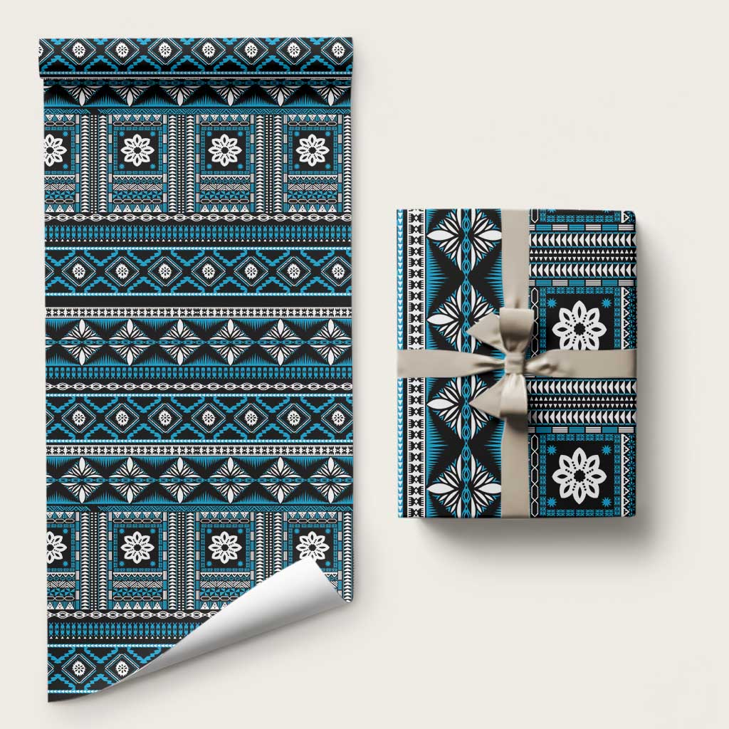 Fiji Masi Tapa Pattern Blue Wrapping Paper - Polynesian Pride
