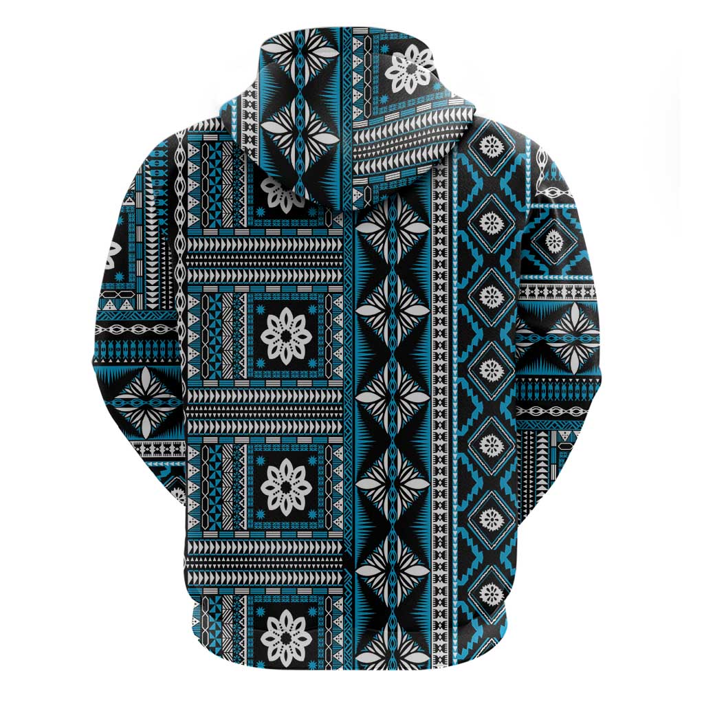 Fiji Masi Tapa Pattern Blue Zip Hoodie - Polynesian Pride