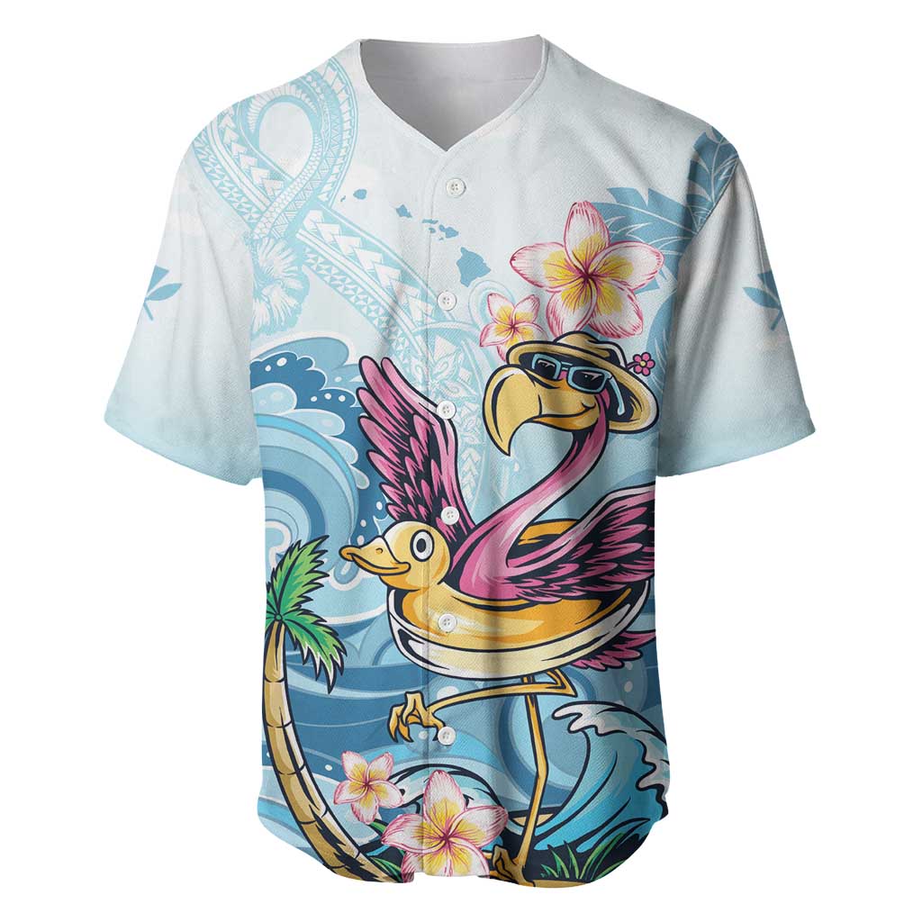 Hawaii Flamingo Baseball Jersey Plumeria Tropical Beach LT01 Blue - Polynesian Pride