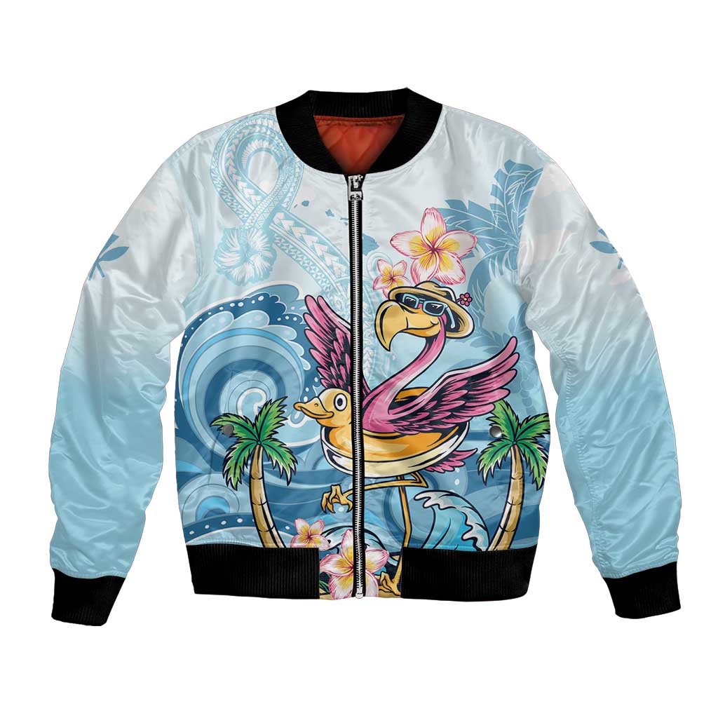 Hawaii Flamingo Bomber Jacket Plumeria Tropical Beach LT01 Unisex Blue - Polynesian Pride