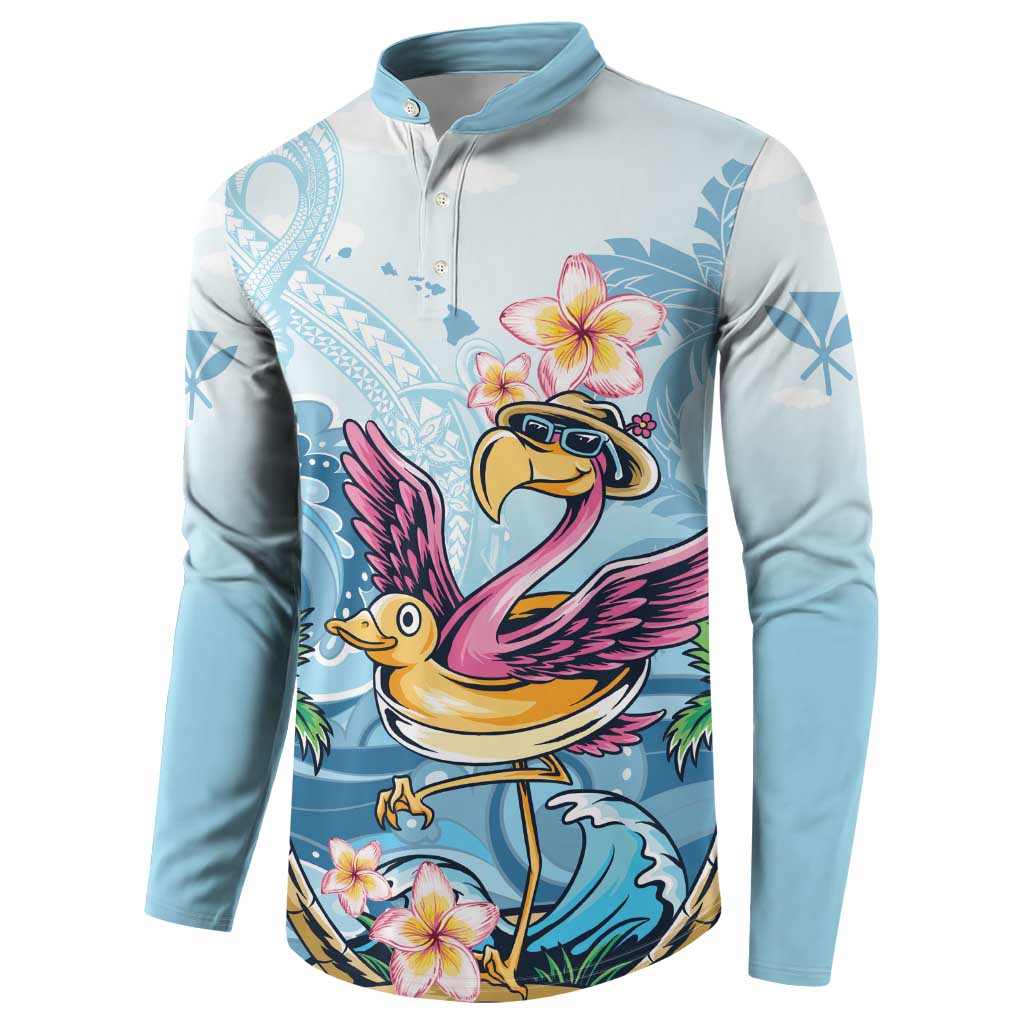 Hawaii Flamingo Button Sweatshirt Plumeria Tropical Beach