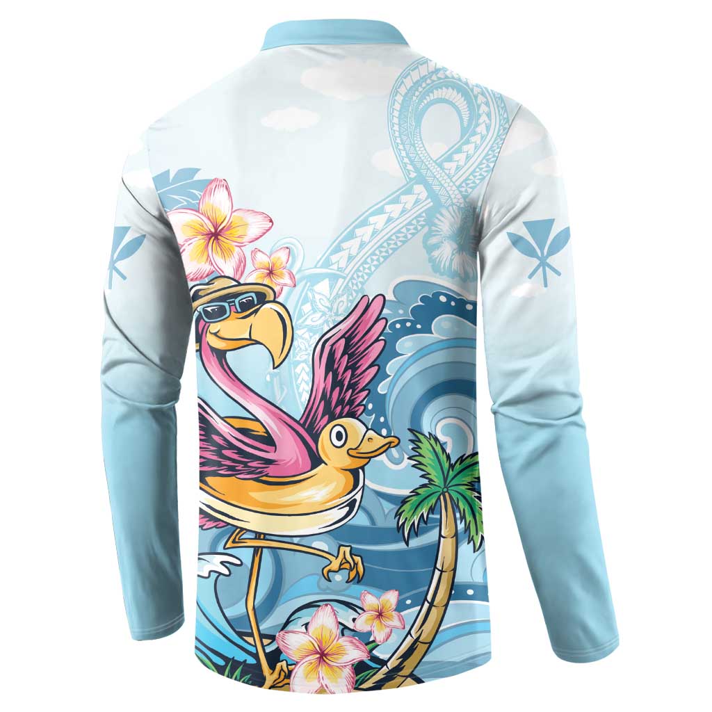 Hawaii Flamingo Button Sweatshirt Plumeria Tropical Beach