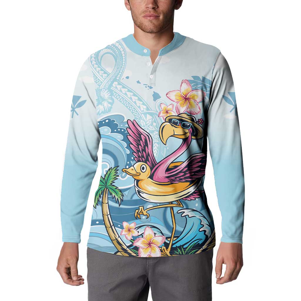 Hawaii Flamingo Button Sweatshirt Plumeria Tropical Beach