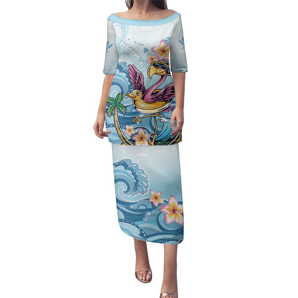 Hawaii Flamingo Family Matching Puletasi and Hawaiian Shirt Plumeria Tropical Beach
