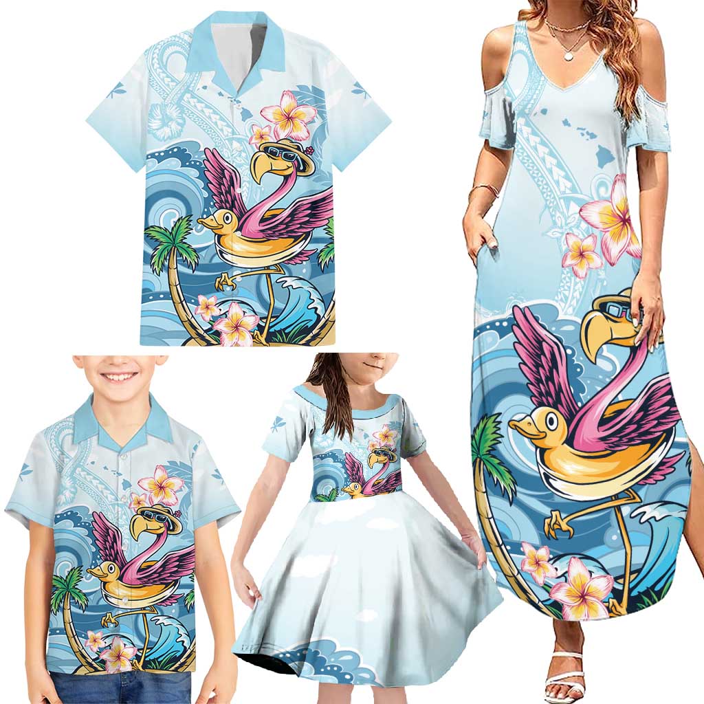 Hawaii Flamingo Family Matching Summer Maxi Dress and Hawaiian Shirt Plumeria Tropical Beach LT01 - Polynesian Pride